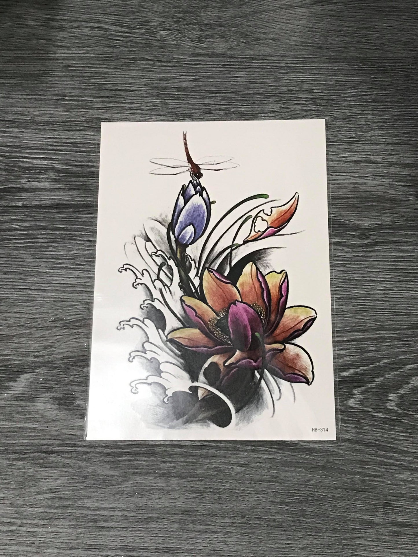 Dragonfly Flower Tattoo - HB314