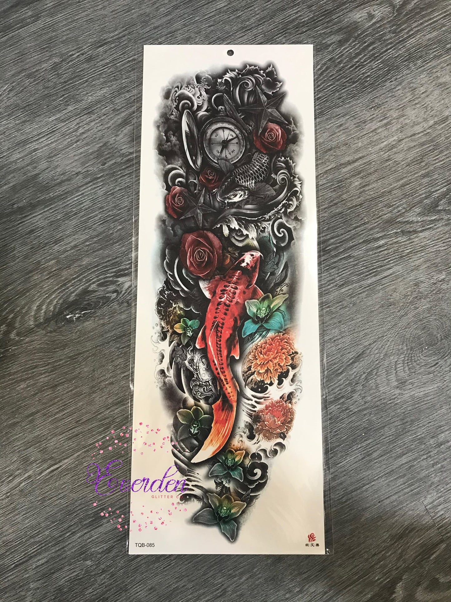 Koi Fish Half Black and White Tattoo - TQB085