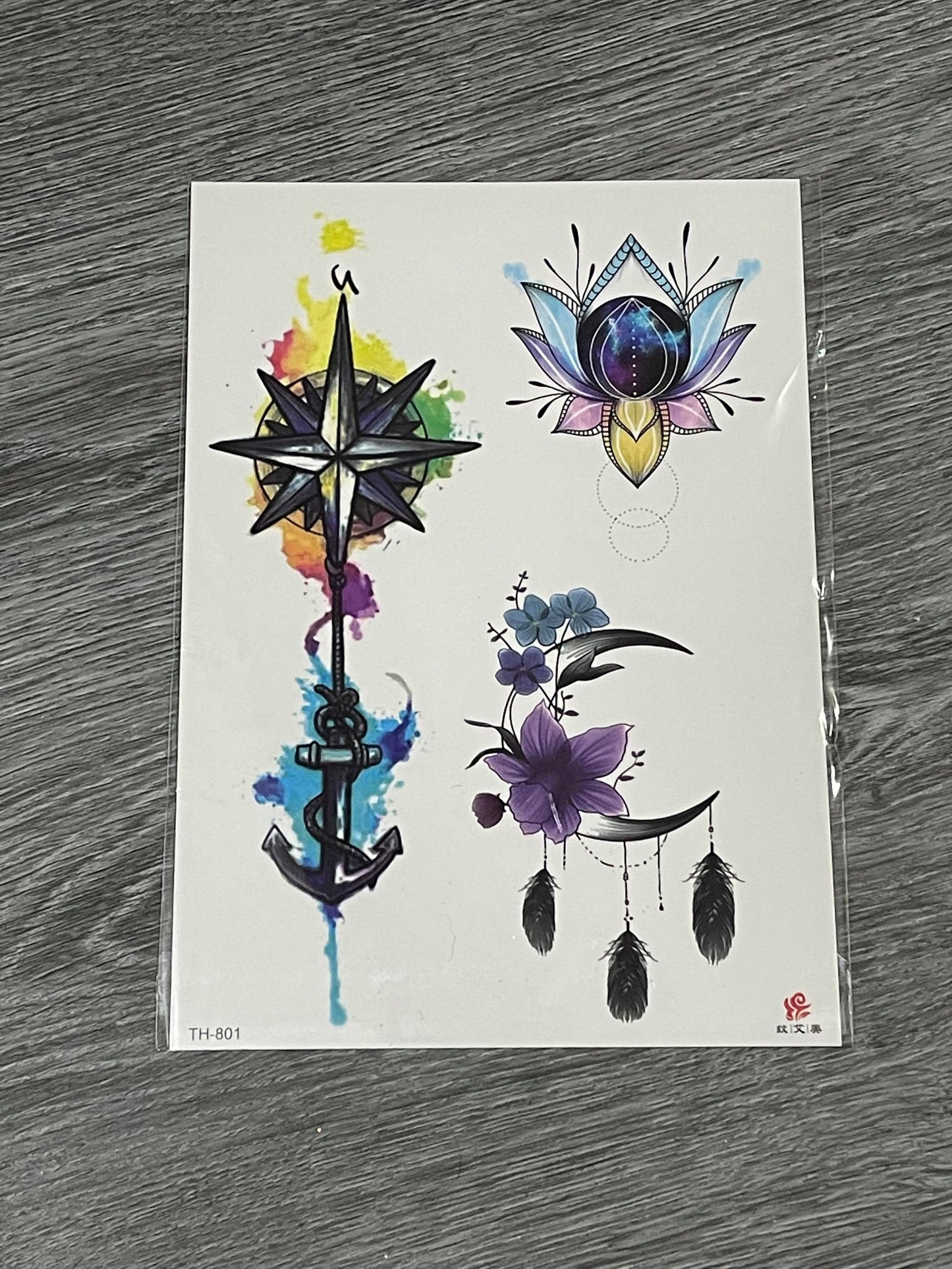 Watercolour Compass Lotus Moon Tattoo - TH801