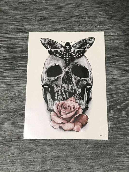 Butterfly Skull Rose Tattoo - HB123