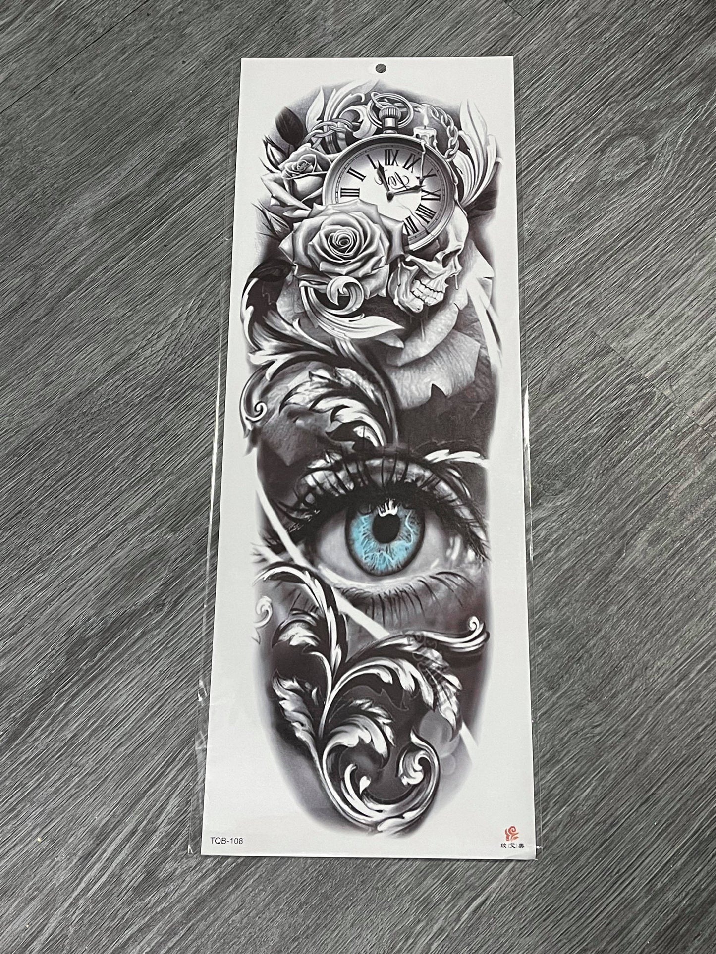 Clock Rose Blue Eyeball Tattoo - TQB108