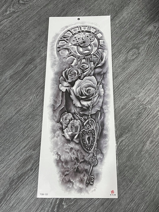 Clock Rose Lock Key Tattoo -TQB122