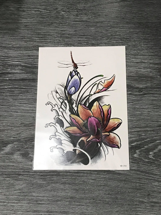 Dragonfly Flower Tattoo - HB314