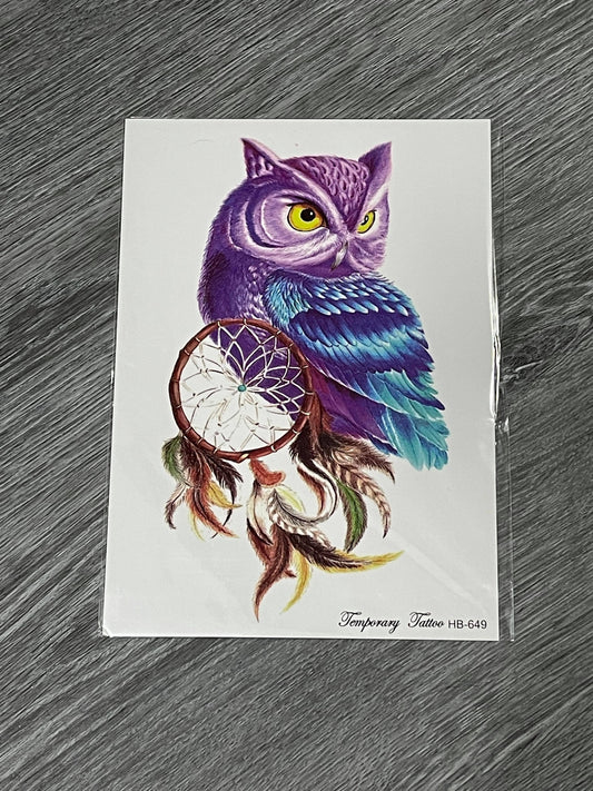 Purple Owl Dreamcatcher Tattoo  - HB649