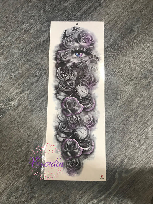Purple Rose & Paw Prints Tattoo - TQB004
