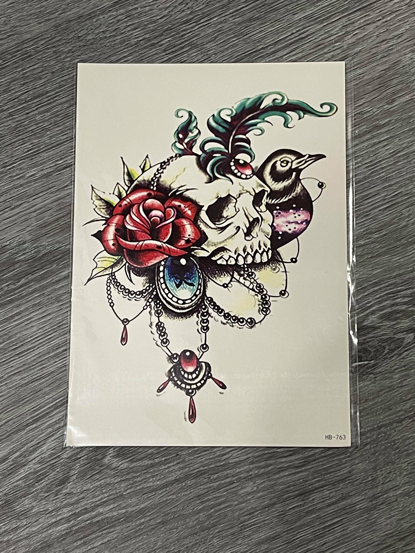 Skull Rose Bird Tattoo - HB763