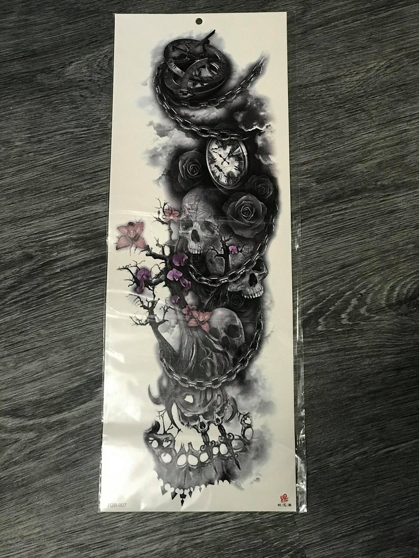 Skulls Coloured Flowers Tattoo - TQB007