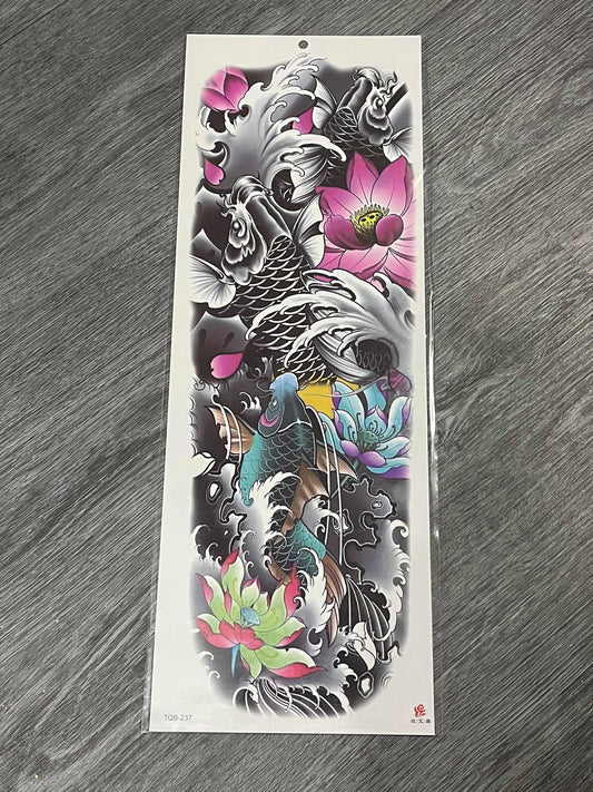 Vibrant Koi & Flowers Tattoo - TQB237
