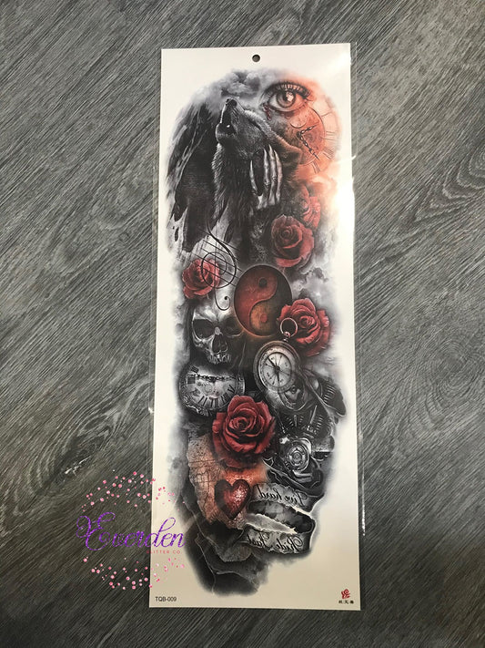 Wolf Red Roses Tattoo - TQB009