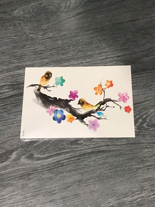 Yellow Bird Flowers Tattoo - HB555